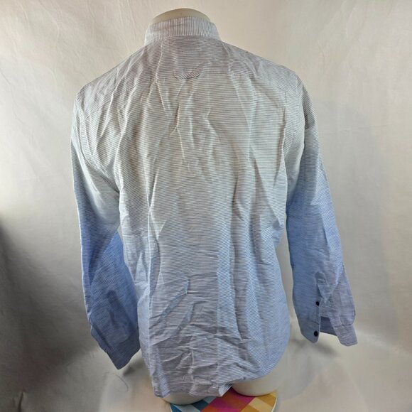 Vince Shirt Mens Large Gray Blue Striped Button Up Linen Cotton Ombre Preppy - Picture 6 of 10